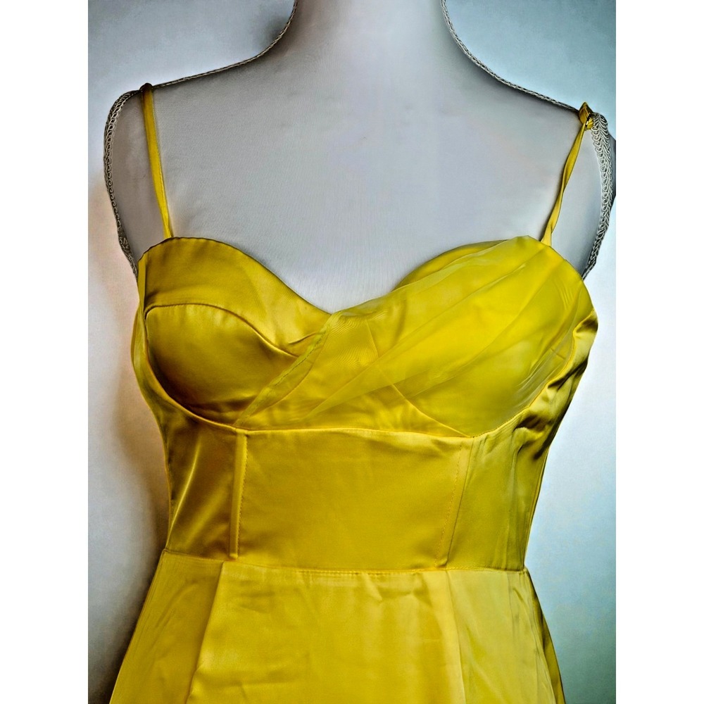 Selfie Leslie Yellow Satin Maxi Dress XS AU 6 Prom Formal Wedding Ruffle Mermaid
